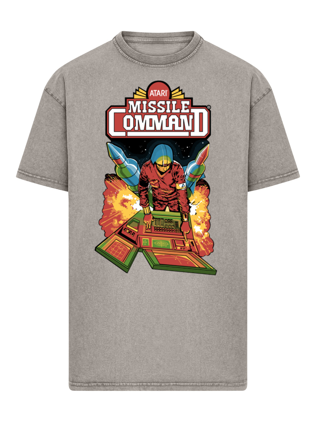 Missile Command Hanger Atari Retro Gaming with Acid Washed Heavy Oversize Tee