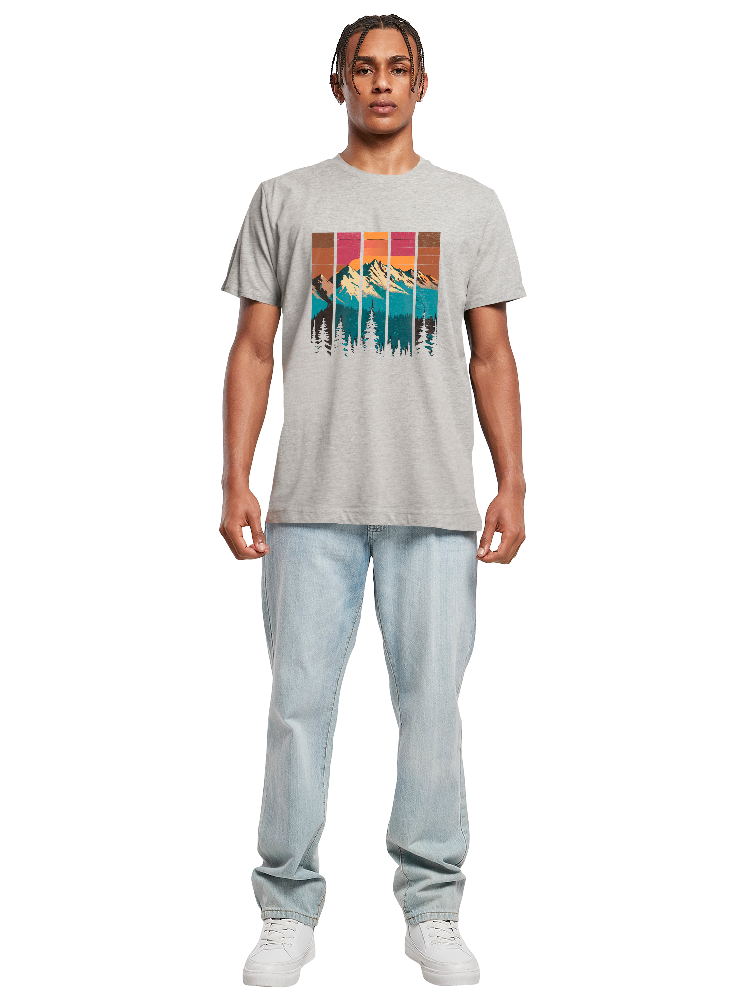 Berg Sonnenuntergang Retro Kunst T-Shirt