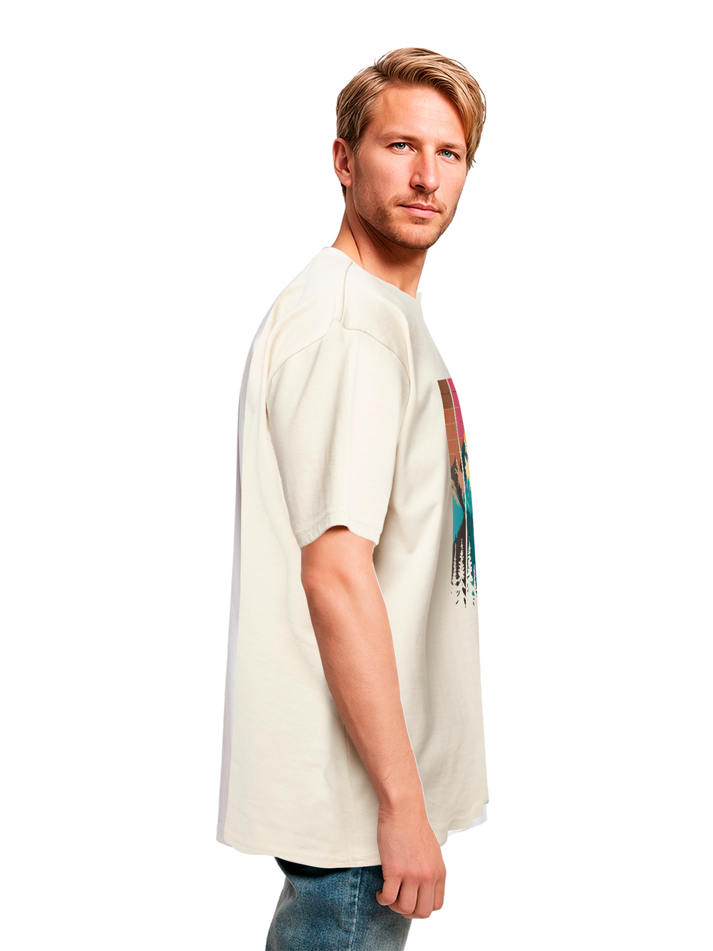 Mountain Sunset Retro Art Schweres Oversize T-Shirt