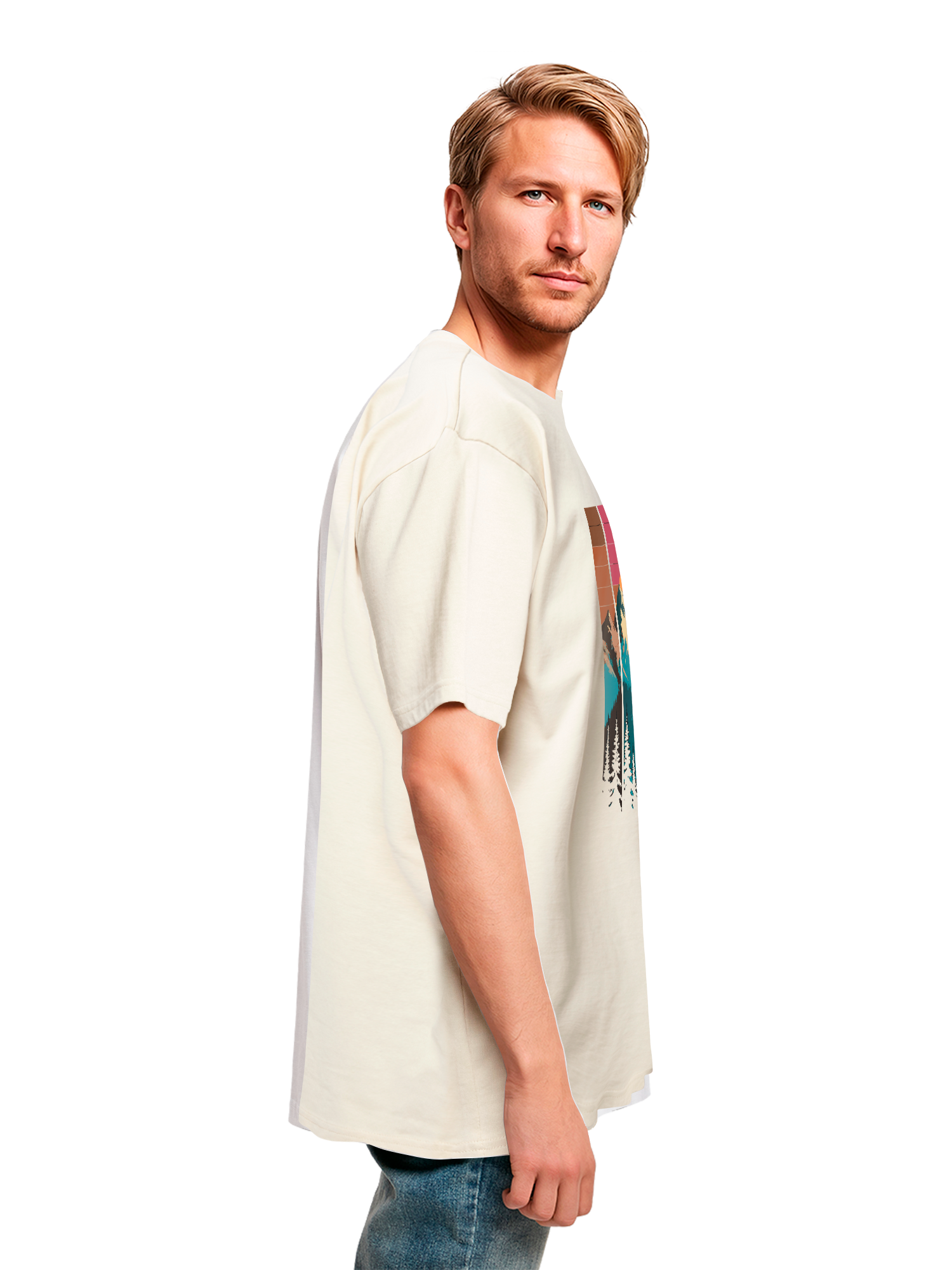 Mountain Sunset Retro Art Schweres Oversize T-Shirt