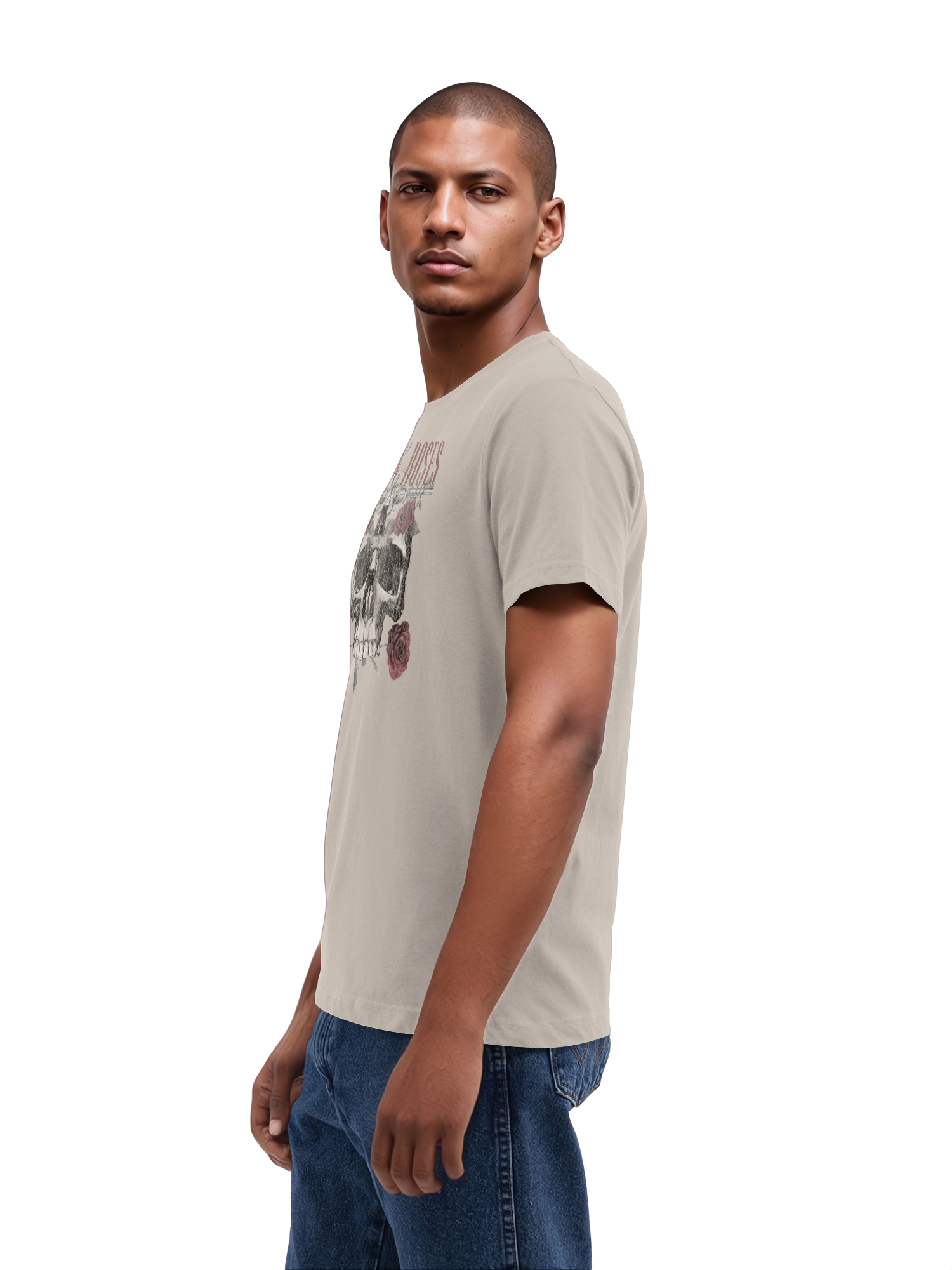Guns n 'roses Roses Skull avec de vraies blancs | Tee-shirt régulier pour hommes