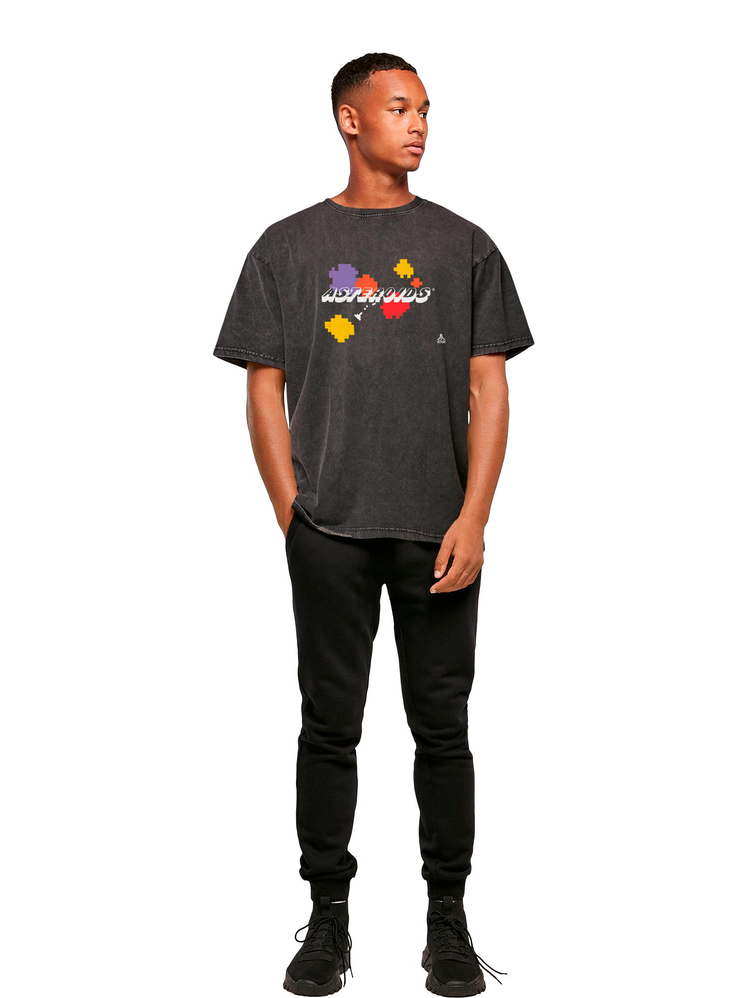 Atari Asteroides Juego retro con camiseta de gran tamaño pesado de ácido