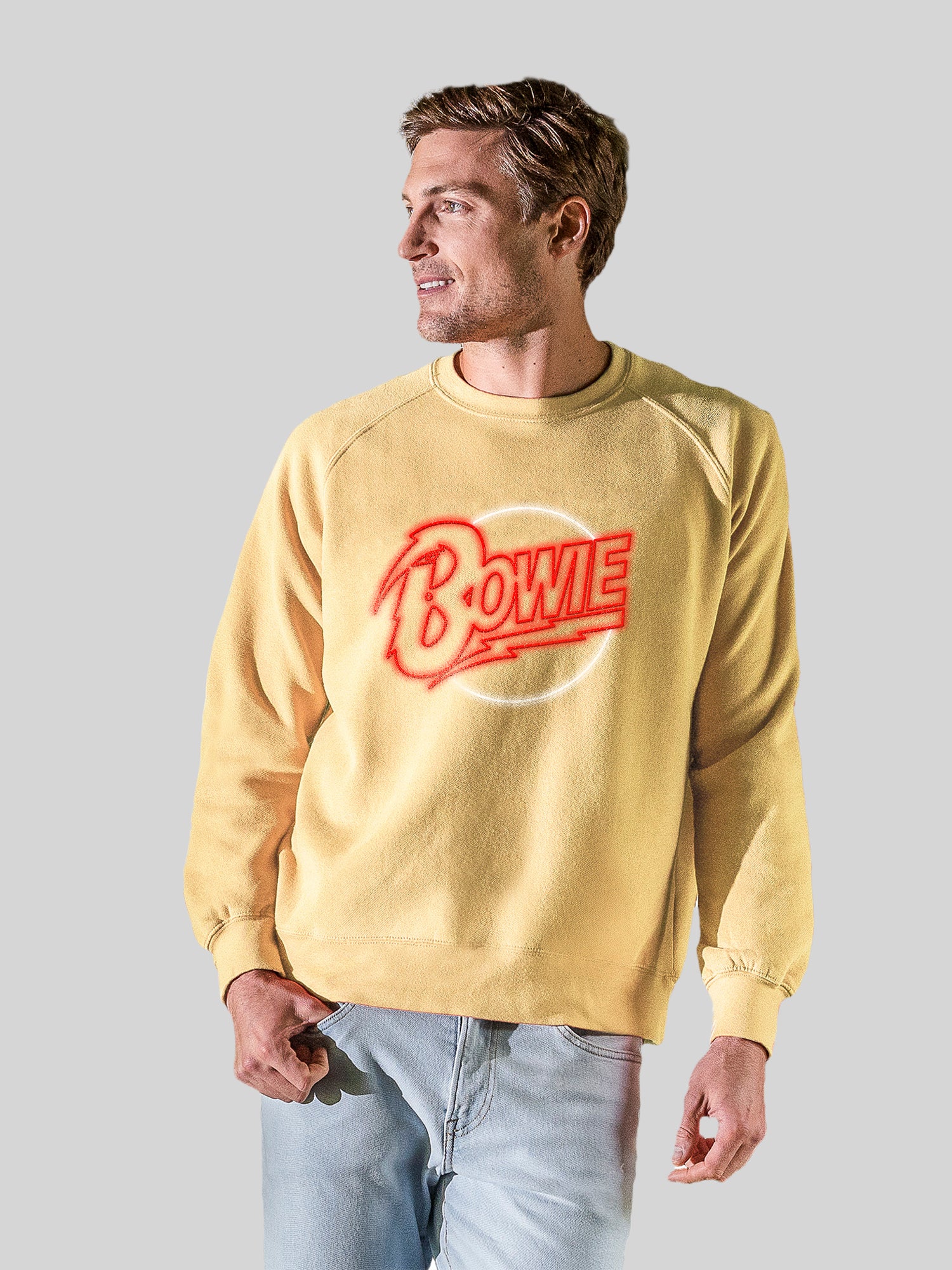 David Bowie Neon Logo avec l'équipage de la toison vintage Raglan