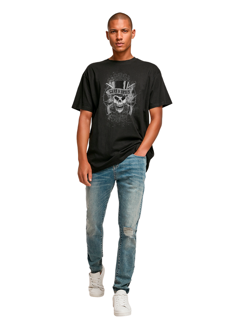 Guns 'n' rosas calavera desteñida | Tee de gran tamaño pesado