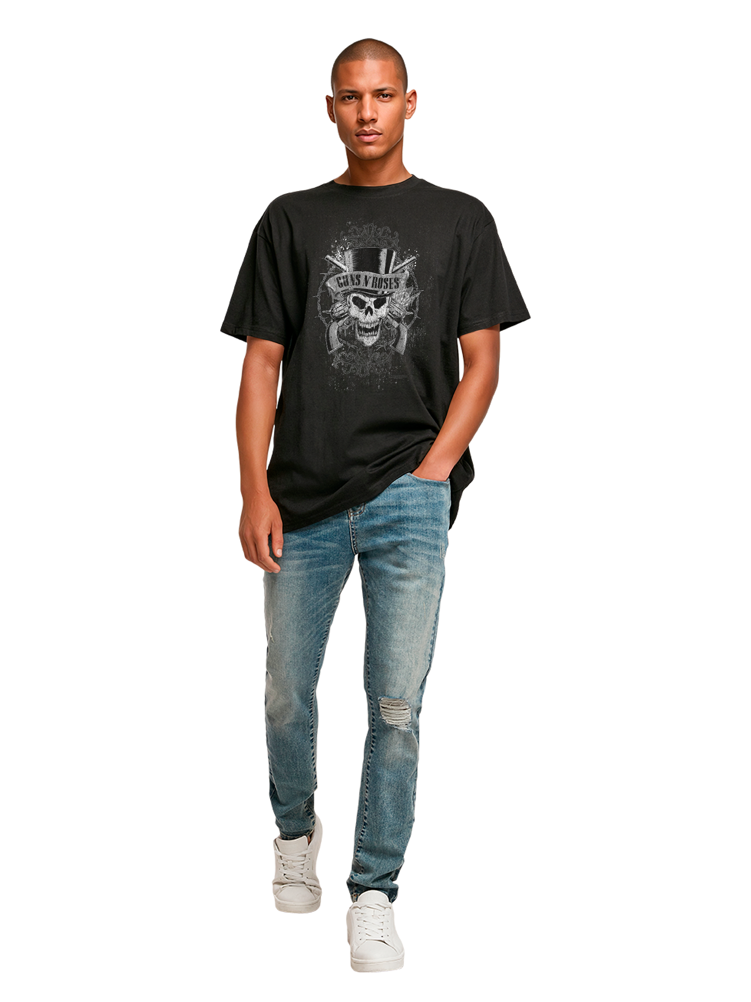 Guns 'n' rosas calavera desteñida | Tee de gran tamaño pesado
