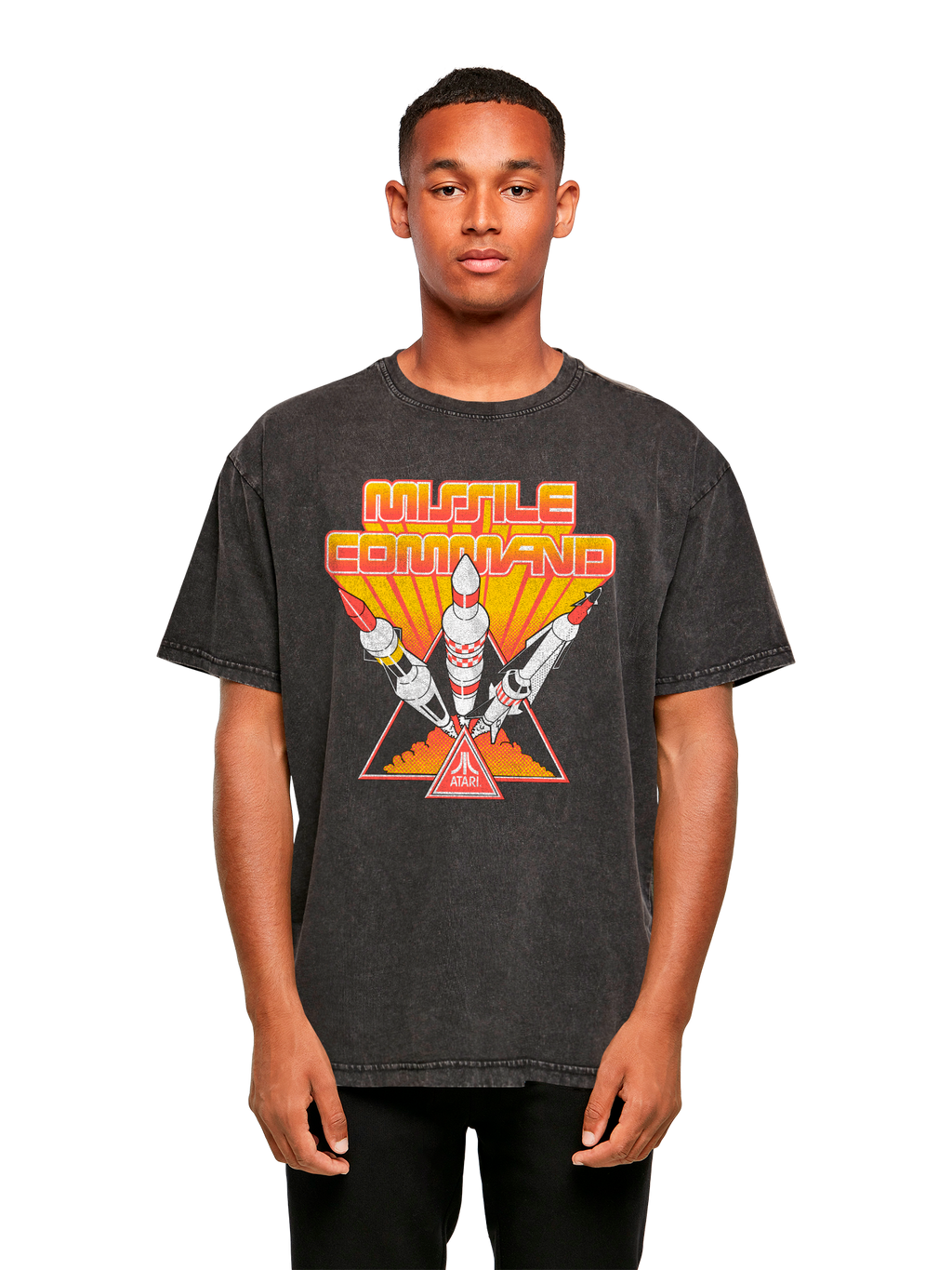 Missile Command Triple Shot Atari Retro Gaming with Acid Washed Heavy Oversize Tee