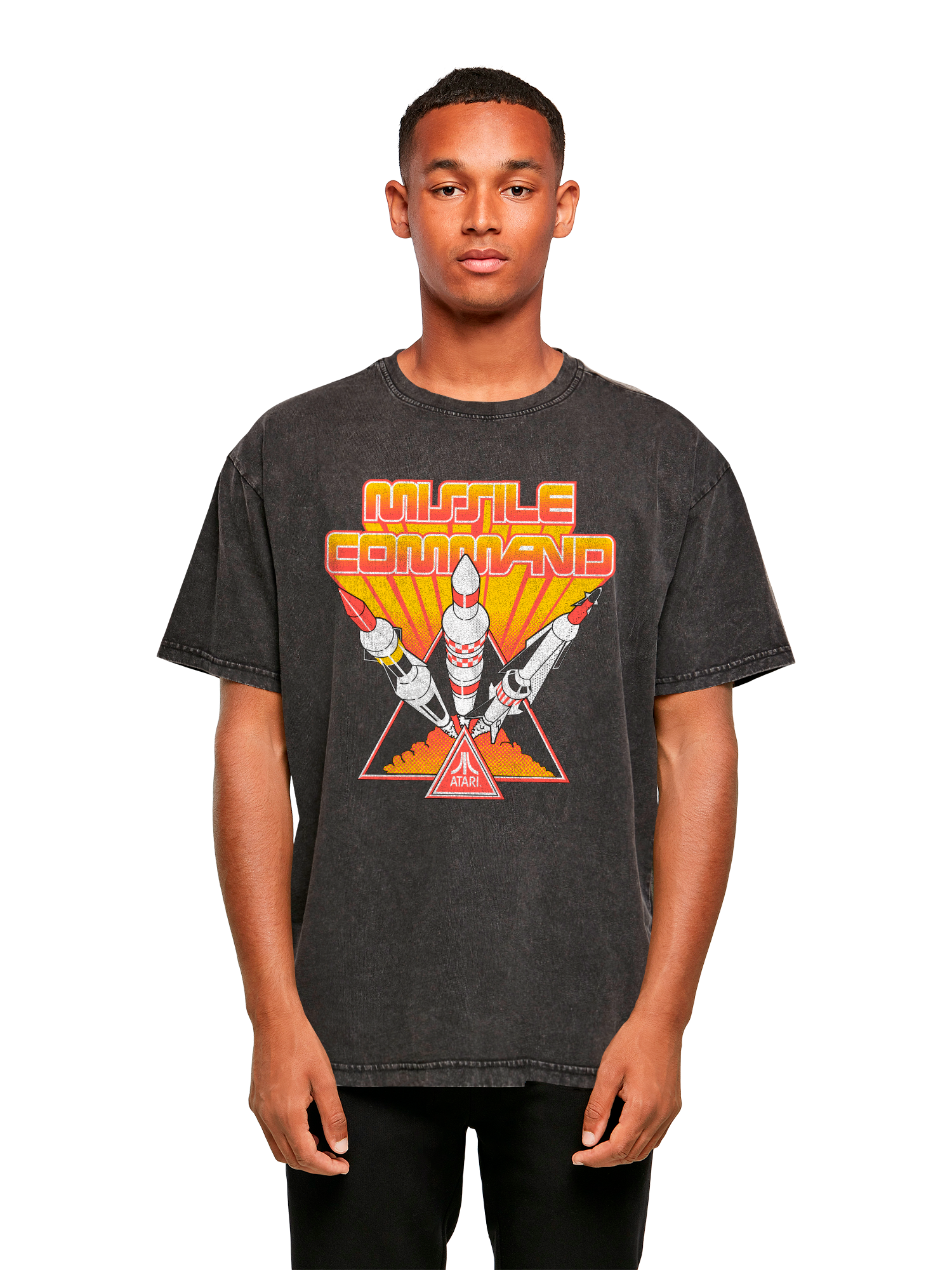 Missile Command Triple Shot Atari Retro Gaming with Acid Washed Heavy Oversize Tee