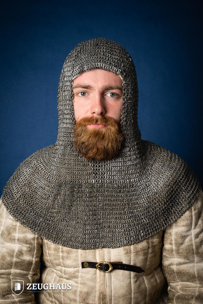 The Medieval 6MM MS Round Riveted with alternate flat ring Hauberk  Chainmail Armor Full Sleeve Shirt - Natural Oiled Finish, Large