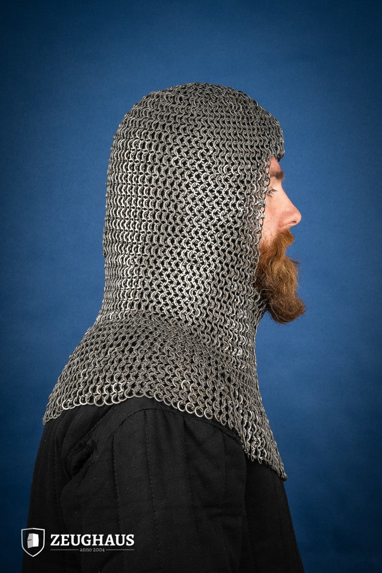 Chainmail Hood Flatring Wedge Riveted 9mm Steel Oiled