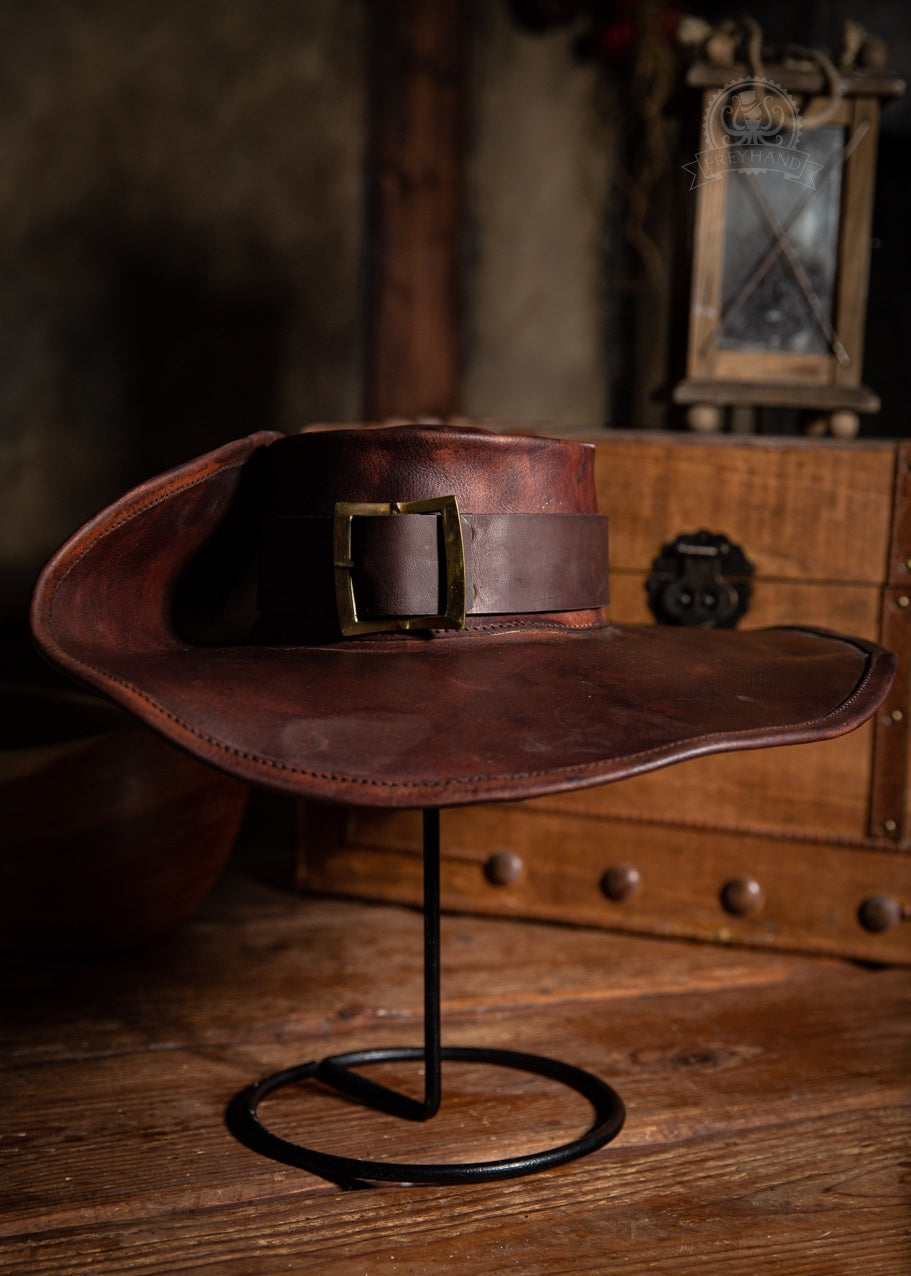 Leather Hat Musketeer Dark Brown